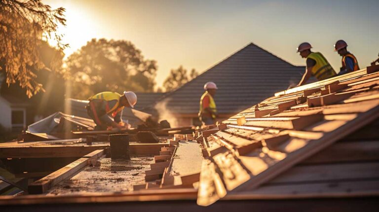 Homeowner examining a ceiling stain beneath a leaking roof after winter weather.